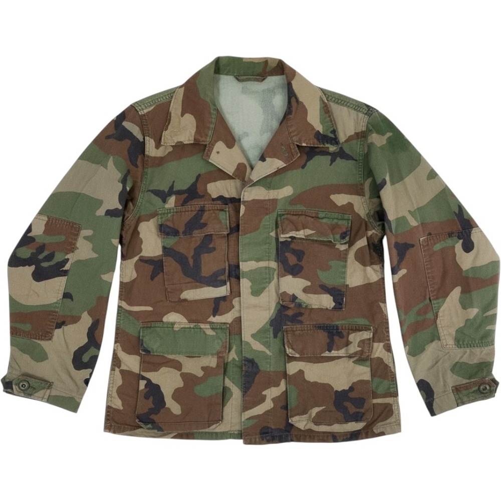 Vintage Woodland Camo Field Jacket Mens M Short Military Combat Coat Grunge
